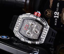 Luxury Brand New Diamond Watch for Men Stainless Steel Red Rubber Quartz Wrist Watches Soft Strap Military Sports Male Clock