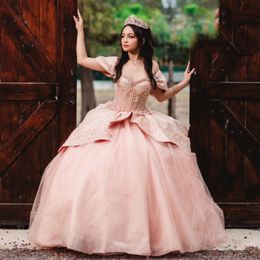 Pink Shiny Quinceanera Dress Sweetheart Dresses Baile Vestidos De 15 Quinceanera Luxury Beads Applique Flower Princess Gown