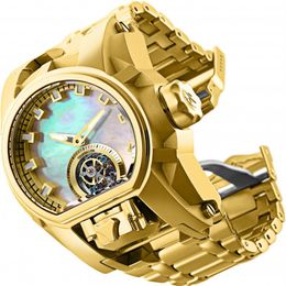 Model 28393 Men's Watch Mechanical Quartz Reserve Bolt Zeus Men 52mm Stainless Steel Dual Time Zone Gold Wristwatch201F