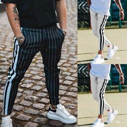 Mens Pants Fashion Men Casual Stripe Long Trousers Slim Fit Sport Gym Skinny Stripe Jogging Joggers Sweat Pants Trousers2245