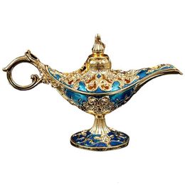 Decorative Objects Figurines Aladdin Lamp Vintage Legend Light Arabian Lamps Metal Curved ing Incense Holder 230905