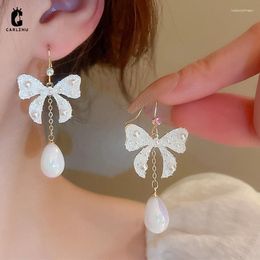 Dangle Earrings Elegant Trend Rhinestone Bow Pearl Tassel Drop Ear Hook For Women High-end Fashion Wedding Party Jewellery