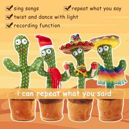 Decorative Objects Figurines Dancing Cactus Repeat Talking Toy Electronic Plush Toys Can Sing Record Lighten Battery USB Charging Early Funny Gift 230905