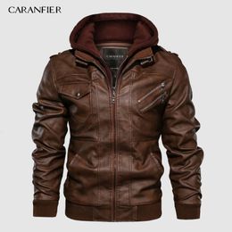 Men's Leather Faux CARANFIER Mens PU Hooded Jackets Coats Motorcycle Biker Jacket Men Classic Winter Coat Clothes European Size 230904