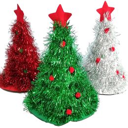 Christmas Decorations Hats Fabric Rain Silk Santa Claus Hat Tree Cap for Kids Adults Merry Party Dress Up Costume Props 230905