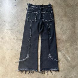 Men's Jeans High Street American vintage wash made old cuffed cat beard jeans Men y2k Goth punk baggy wide leg straight 230904