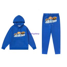 X4cy Men and Women Hoodie Sweatshirt Trapstar Blue Tiger Head Street Fashion Brand Towel Embroidery Loose Length Pant Set High Quality