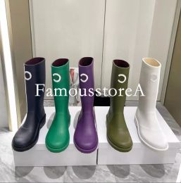 Vantage Medieval Rain Boots Shoe Woman As one Fashion Designer Boots luxury Rubber High quality heel-height 3.5cm Tube height 32cm Rain boot Size 36-40