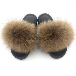 Slippers Fur Slides For Women Fluffy House Slippers Flip Flops Women Shoes Wholesale Big Size 44 45 Luxury Real Fox Fur Platform Slippers X0905