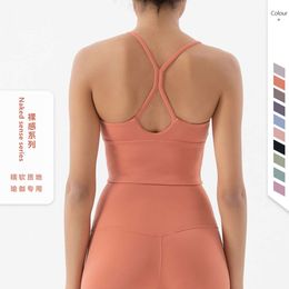 2024 LU LU Women's T-Shirt Yoga double-sided sanded sexy sling sports bra nude tank top back fitness sports underwear workout tops for Lemon