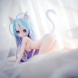 Finger Toys 5CM Anime Figure Shiro NO GAME NO LIFE Humanoid Rabbit Ears Cat Tail Sexy Kneeling Girl Model PVC Desktop Collection Decoration