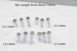 Navel Bell Button Rings Free shippment LOT50pcs 16g Body Jewelry Piercing -Shine Round CZ Lip Labret Ring Ear Helix Bar Lip Piercing Sliver 230905