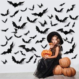 Other Event Party Supplies 122448pcs Halloween Decoration 3D Black Bat DIY Bar Room Decor Scary Props Wall Sticker 230905