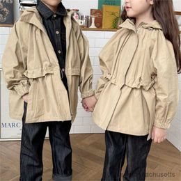 Down Coat Children's Jacket 2023 Autumn New Hooded Girl's Coat Solid Colour Boy's Jacket Casual Loose Hooded 1-7Y Kid's Trench Coat R230905