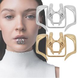 Navel Bell Button Rings Gothic Geometric Beast Tooth Metal No Piercing Lip Clip Set for Men Women Party Individuality Face Accessories 230905