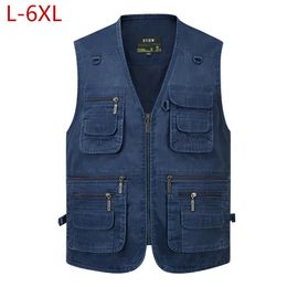 Men's Vests L-6XL Big Size Men Multi Pocket Cotton Vest Casual with Many 14 Pockets Sleeveless Jackets Male Outdoor Pograph Waistcoat 230904