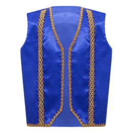 Waistcoat Kids Boys Girls Medieval Steampunk Waistcoat Halloween Theme Party Cosplay Costume Gothic Arabian Prince Vest Golden Trim Jacket 230904