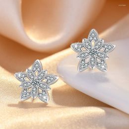 Stud Earrings Cute Female Small Snowflake Luxury White Crystal Stone Silver Colour Wedding For Women