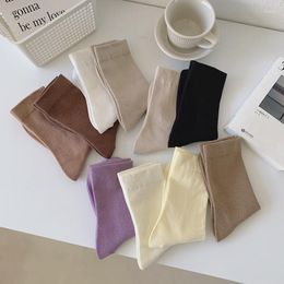 Women Socks Autumn And Winter Japanese Solid Color Wide-mouth Black White Mid-tube All-match Cotton