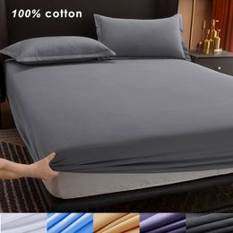 Bedspread Seprai Fitted 100 Katun dengan Pita Elastis Warna Solid Anti selip Penutup Kasur Dapat Disesuaikan untuk Tempat Tidur Single King Queen 230905