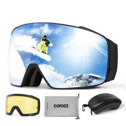 Ski Goggles Copozz Magnetic Polarised AntiFog Winter DoubleLayers UV400 Protection Men Glasses Eyewear with Lens Case Set 230904