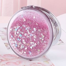 Compact Mirrors Portable Double-Sided Folding Cosmetic Mirror Female Gifts With Flowing Sparkling Sand Mini Makeup Mirror Compact Pocket Mirrors 230904