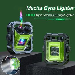 New Cool LED Lantern Outdoor Windproof Double Arc Lighter Mecha Style Metal Decompression Gyro Men's Tools Wholesale 3DNC
