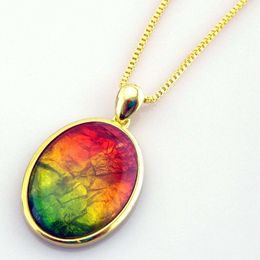 Silver Pendant Fire Ammolite Necklace Natural Stone jewelry for Women and Man