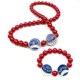 Pirate King Ace Rotating Necklace Fire Fist Ace Red Beaded Necklace Double sided Rotating Hanger COS Prop