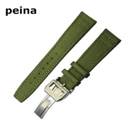 21mm NEW Black Green Nylon and Leather Watch Band strap For IWC watches327t