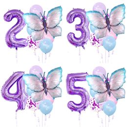 Other Event Party Supplies Purple Butterfly Balloons with 32inch Giant Number Happy Birthday Globos Childrens Girls Decorations 230905