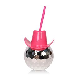 Novelty Cowboy Hat Silver Disco Ball Cup with Straw Tumbler for Party and Wedding Bottle 95