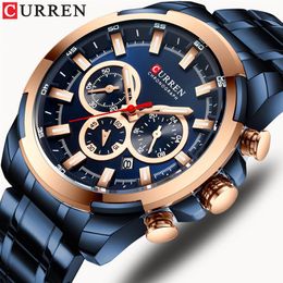 CURREN Fashion Casual Stainless Steel Watches Men's Quartz Wristwatch Chronograph Sports Watch Luminous pointers Clock Male2593