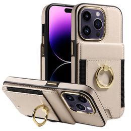 For IPhone 15 Promax Back Cover Case Apple 14 Wallet IPhone13 Finger Ring Holder Protective PU Leather Case Shockproof Phone Cases Insert Card With Retail Package