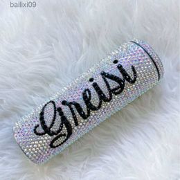 Tumblers Custom Name Tumbler AB Rhinestone Stainless Steel Water Bottle 20oz Bling Thermos Skinny Personalised Tumbler with Straw Gifts T230905