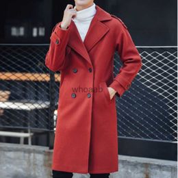 Women's Wool Blends Autumn/winter Men's New Trench Coat Trend Wool Solid Colour Suit Collar Coat Men's Long Trench Coat In Large Woollen Fabric HKD230904