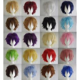 Cosplay Wigs Short Wig Black White Purple Red Blue Synthetic Cosplay Hair Costume Party High Temperature Fibre Wigs multi 20 Colour 230904