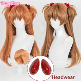 Cosplay Wigs High Quality 68cm Long Asuka Langley Soryu Cosplay Anime EVA Long Two Color Styling Heat Resistant Hair Party Wig a wig cap 230904