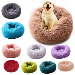 Round Long Plush Cat Bed Pet House Soft Cat Mat Round Dog Bed For Small Dogs Cats Nest Sleeping Bed Puppy Cushion Drop T2213T