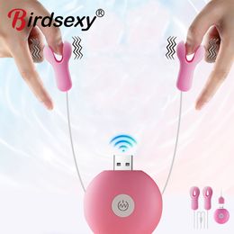 Vibrators 10 Modes Electric Nipple Clamp Breast Massage Vibrator Enhancer Bondage Adult Stimulator Sex Toys For Women Couples Female 230904