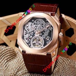 Fashion 4 Style Octo Finissimo Tourbillon 102719 Skeleton Automatic Mens Watch Rose Gold Rubber Strap High Quality Gent New Watche256T