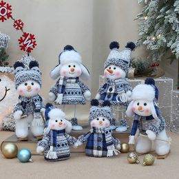 Christmas Decorations Blue Series Snowman Cloth Retractable Dolls Decoration for Tree Ornaments Santa Figurine Xmas Gifts Craft Home Decor 230905