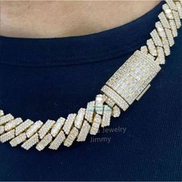 Design White Gold Colour 15mm Iced Out Baguette Lock Vvs1 Baguette Moissanite Cuban Link Chain for Man