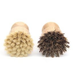 factory outlet Handheld Wooden Brush Round Handle Pot Brush Sisal Palm Dish Bowl Pan Cleaning Brushes Kitchen Chores Rub Cleaning Tool