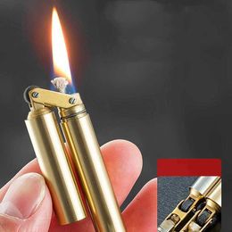 New Brass Kerosene Nunchakus Lighters Windproof Mini Retro Grinding Wheel Ignition Flint Free Fire Men Smoking Toy Gift TPTB