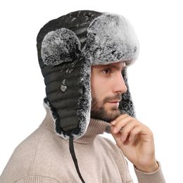 BeanieSkull Caps Winter Rabbit Fur Hat Men Women's Unisex Warm Trapper Trooper Earflap Ski Hats Russian 230904