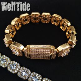 12 5mm Iced Out Clustered CZ Stones Tennis Bracelets for Women Guys Hop Hop Fashion Rapper Wristband Chains 18K Gold Cubic Zirconi219c