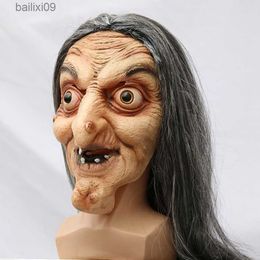 Party Masks Scary Old Witch Mask Latex with Hair Halloween Fancy Dress Grimace Party Costume Cosplay Masks Props Ghost House Escape Adult T230905