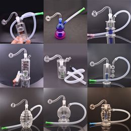 20 Styles Portable Small Glass Oil Burner Bong Inline Matrix Birdcage Perc Recycler Ash Catcher Cigarette Filter Water Pipe with 10mm Male Oil Burne Pipe and Hose