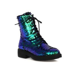Dual Colour Sequin Women's Martin Boots Autumn/Winter New Fashion Sexy Low Heel Lace Up Party Shoes Knee Length Boots For Girls Party Shoes